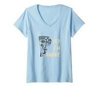 Mujer Gracioso Diciendo Que sí, Estoy Despierto con Cara de cubismo Camiseta Cuello V