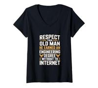 Mujer Gracioso Diciendo Respeto Viejo Ingeniería Mujeres Hombres Camiseta Cuello V