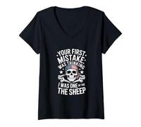 Mujer Gracioso Diciendo tu Primer Error Pensando Que era Oveja Camiseta Cuello V