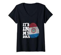 Mujer Gracioso está en mi ADN Bandera de Paraguay Huella digital Camiseta Cuello V