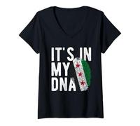 Mujer Gracioso está en mi ADN Nueva bandera de Siria Huella dactilar Camiseta Cuello V