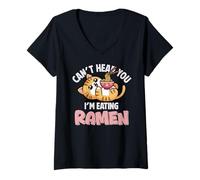 Mujer Gracioso Gato de Anime Kawaii con Forma de Ramen «No Puedo oírte» Camiseta Cuello V