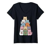 Mujer Gracioso Gato de Anime Kawaii Ramen «Bunch of Cats» Camiseta Cuello V