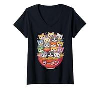Mujer Gracioso Gato de Anime Kawaii Ramen «Bunch of Cats» Camiseta Cuello V