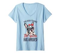 Mujer Gracioso Lindo Bulldog Bulldog Reina Meme Frenchie Dog Humor Camiseta Cuello V
