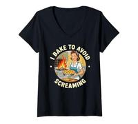 Mujer Gracioso meme retro con el que cocino para evitar gritar, al estilo de los años 50 Camiseta Cuello V