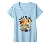 Mujer Gracioso meme retro con el que cocino para evitar gritar, al estilo de los años 50 Camiseta Cuello V