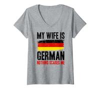 Mujer Gracioso Mi Esposa Es Alemana Nada Me Asusta Camiseta Cuello V