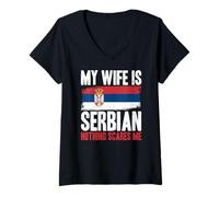 Mujer Gracioso Mi Esposa es Serbia Nada me Asusta Camiseta Cuello V