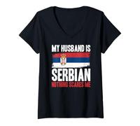Mujer Gracioso Mi Marido es serbio Nada me Asusta Camiseta Cuello V