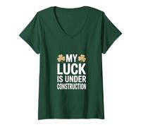 Mujer Gracioso Mi Suerte está en construcción Humor irlandés Camiseta Cuello V