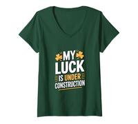 Mujer Gracioso Mi Suerte está en construcción Humor irlandés Camiseta Cuello V