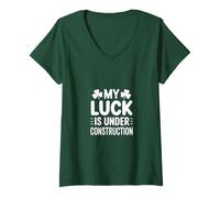 Mujer Gracioso Mi Suerte está en construcción Humor irlandés Camiseta Cuello V