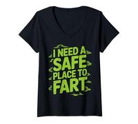 Mujer Gracioso Necesito Un Lugar Seguro Para Pedos Humor Diciendo Pedo Broma Camiseta Cuello V