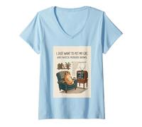 Mujer Gracioso Solo Quiero acariciar a mi Gato y Ver programas de Asesinato 3 Camiseta Cuello V