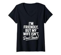 Mujer Gracioso Soy Amigable Pero Mi Esposa No Dice Camiseta Cuello V