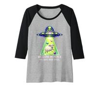 Mujer Gracioso Venimos En Paz Solo Necesitamos El OVNI De Ciencia Ficción De Lana Camiseta Manga Raglan