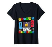 Mujer Grade 3 Level Unlocked Gamer Back to School Boy Camiseta Cuello V