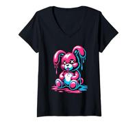 Mujer Graffiti Arte Derretido Conejo Conejito Conejos Conejas Camiseta Cuello V