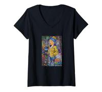 Mujer Graffiti Girl with a Pearl Earring - Colorful Pop Art Street Camiseta Cuello V