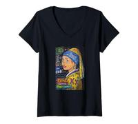 Mujer Graffiti Girl with a Pearl Earring - Colorful Pop Art Street Camiseta Cuello V