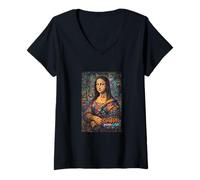 Mujer Graffiti Mona Lisa Pop Art - Colorful Street Art Masterpiece Camiseta Cuello V