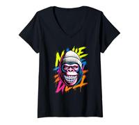 Mujer Graffiti Style Art Gorila Espalda Plateada Gorilas Camiseta Cuello V