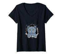 Mujer Graffiti Wall Art British Shorthair Camiseta Cuello V