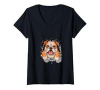 Mujer Graffiti Wall Art English Bulldog Camiseta Cuello V
