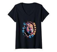 Mujer Graffiti Wall Art León Leones Camiseta Cuello V