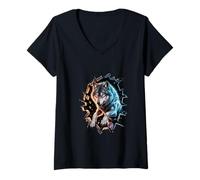 Mujer Graffiti Wall Art Lobo Lobos Camiseta Cuello V