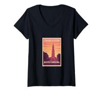 Mujer Gráfico artístico Sunset Charleston, Carolina del Sur, Carolina del Sur, SC, Dawn Travel Camiseta Cuello V