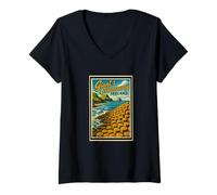 Mujer Gráfico artístico vintage de Giant's Causeway, Antrim, Irlanda del Norte Camiseta Cuello V