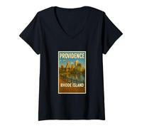 Mujer Gráfico artístico Vintage de Providence Rhode Island para Recuerdos de Viajes Camiseta Cuello V