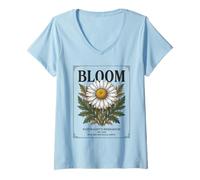 Mujer Gráfico botánico de Margaritas de Flores de herbario Antiguo Camiseta Cuello V