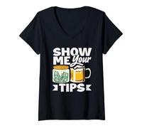 Mujer Gráfico cómico de Bartender Show Me Your Tips Camiseta Cuello V