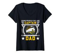 Mujer Gráfico con Cita de Captain Dad Boating Humor Nautical Father Camiseta Cuello V