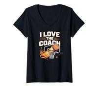Mujer Gráfico de aro de baloncesto I Love The Coach Camiseta Cuello V