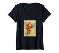 Mujer Gráfico de Arte de Papá Noel de los años 50, Vintage, Retro, con diseño de Papá Camiseta Cuello V