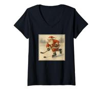 Mujer Gráfico de Arte de Papá Noel Retro de los años 50 Camiseta Cuello V