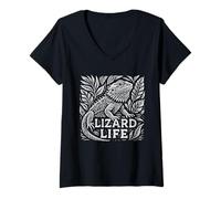 Mujer Gráfico de Arte Natural con diseño de Lizard Life Reptile Lover Camiseta Cuello V