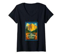 Mujer Gráfico de arte retro vintage de El Capitan Yosemite Park CA Camiseta Cuello V