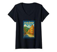 Mujer Gráfico de arte retro vintage de Eureka Springs Arkansas AR Camiseta Cuello V