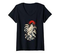 Mujer Gráfico de Arte Yokai de Mujer Fantasma de Onda Japonesa Camiseta Cuello V