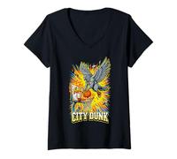 Mujer Gráfico de Baloncesto City Dunk con aro de Golpe en Llamas Camiseta Cuello V
