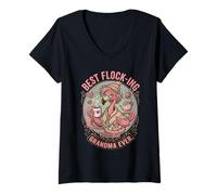 Mujer Gráfico de Best Flock-ing Grandma Ever, Flamenco Divertido Camiseta Cuello V