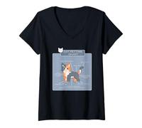 Mujer Gráfico de caricias para Gatos, guía de Comportamiento de Gatitos, Arte humorístico para Mascotas Camiseta Cuello V