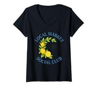 Mujer Gráfico de cítricos de limón del Mercado Local Camiseta Cuello V