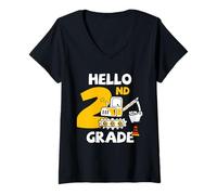 Mujer Gráfico de construcción de Regreso a Clases de 2º Grado de Excavadora Camiseta Cuello V