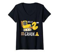 Mujer Gráfico de construcción de Regreso a Clases de 2º Grado de Excavadora Camiseta Cuello V
